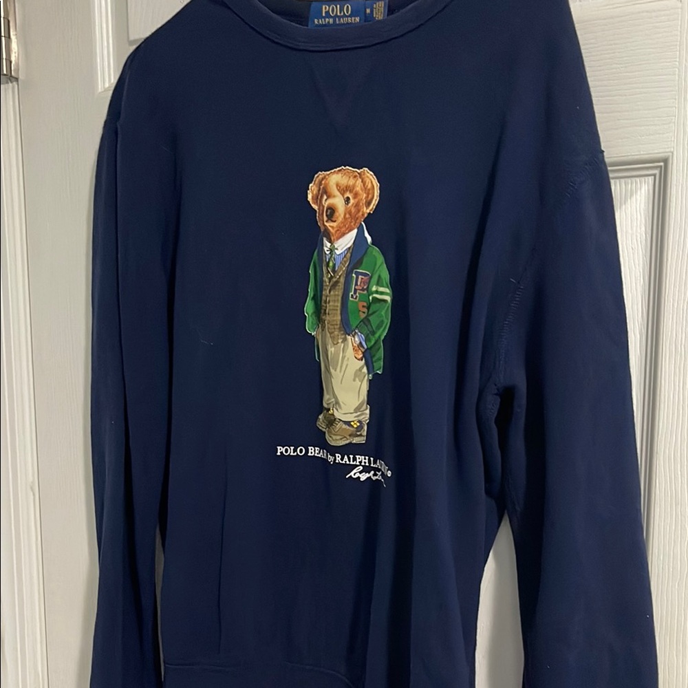 Polo by Ralph Lauren Blue Crewneck Sweater with Bear Design